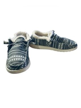 Hey Dude Wendy Boho Stripe Grey Sherpa Lined Slip-On Shoes Size 8
